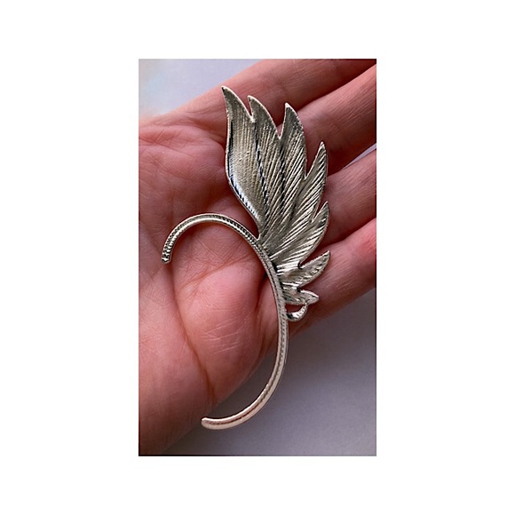 Women Unisex Single Left Ear Cuff Earring 1 Piece Feather Metal Silver Tone NWOT - Picture 4 of 6